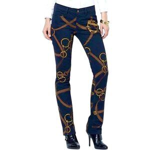 LAUREN JEANS COMPANY Equestrian Horsebit Bridle Print Midrise Jeans Western